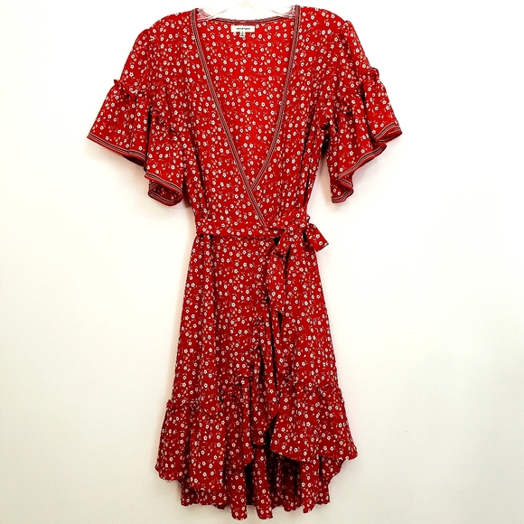 Nwot Max Studio Red Floral Flutter Sleeve Wrap Dress - Picture 14 of 14